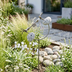 Gartenstecker „Wurmduell“ mit 2 Steinvögeln – Granit & Edelstahl – ca. 100 cm