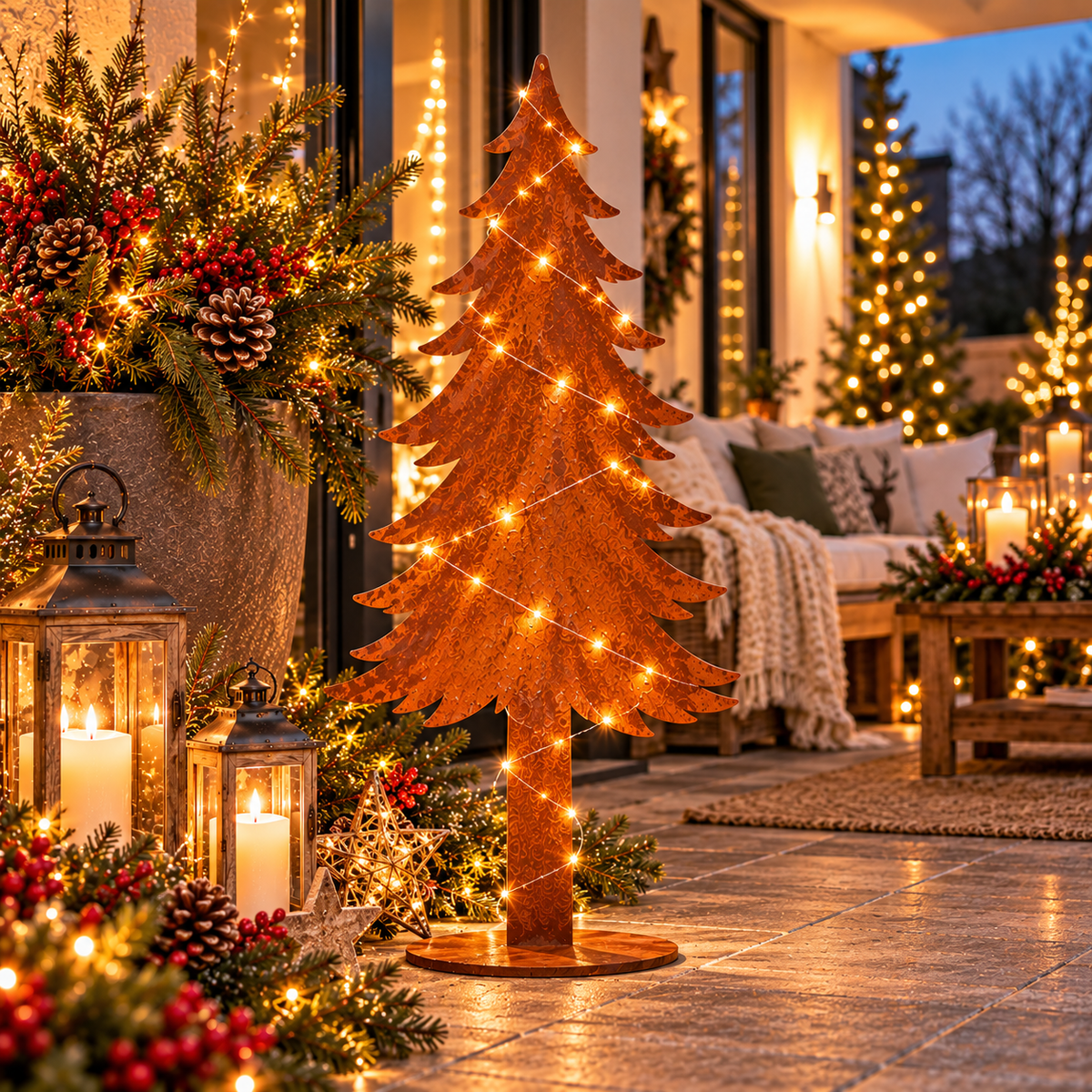 Edelrost Tannenbaum aus Metall auf Standplatte – 3 Größen zur Wahl