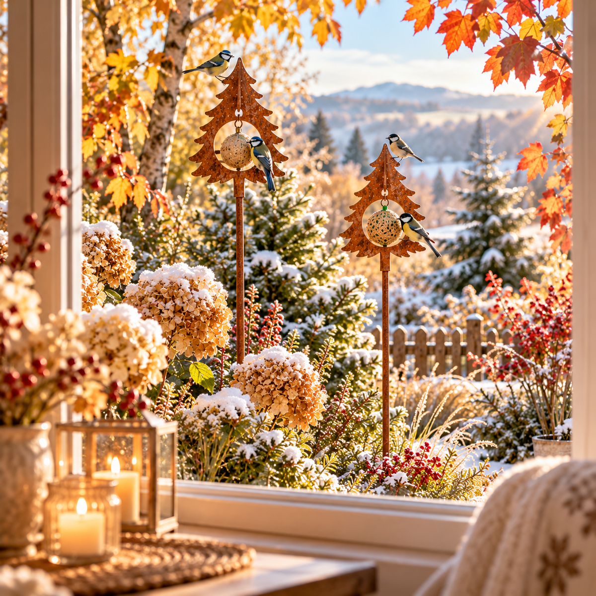 Gartenstecker Tanne aus Edelrost für Meisenknödel oder Christbaumkugel Höhe 125 cm