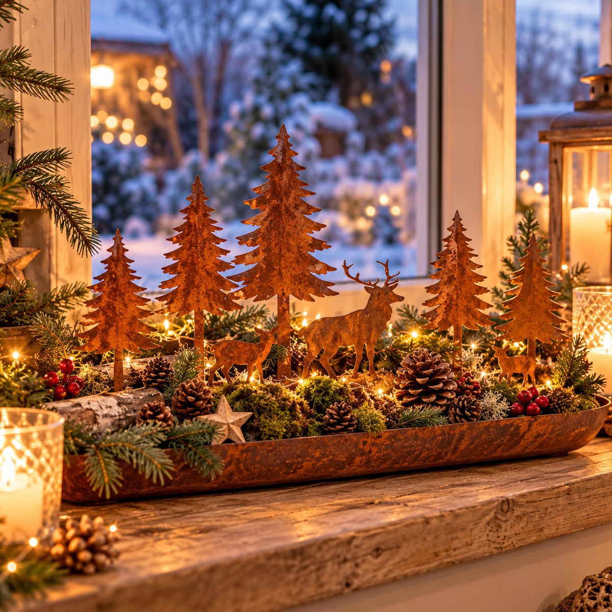 Tannenbaum Stecker aus Edelrost 5er Set verschiedene Höhen 20–25 cm