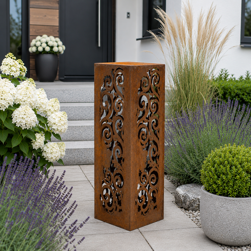 Edelrost Lichtsäule „Venezia“ 100 cm – beleuchtbare Gartensäule mit großen Ausschnitten