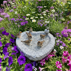 Vogelbad Herz mit 1 Vogel aus Granit & Edelstahl ca. 30x30x10 cm