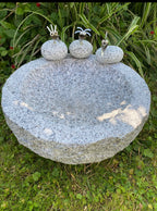 Vogelbad Granit rund ca. 35 cm mit 3 Steinvögeln Granit und Edelstahl