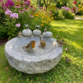 Vogelbad Granit rund ca. 35 cm mit 3 Steinvögeln Granit und Edelstahl