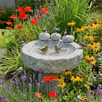 Vogelbad Granit rund ca. 35 cm mit 3 Steinvögeln Granit und Edelstahl