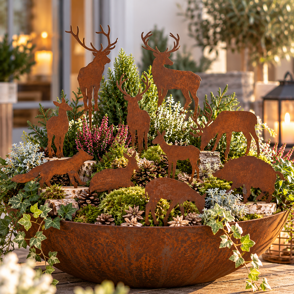 Wildstecker 10er-Set aus Edelrost Waldtiere bis ca. 16 cm Höhe