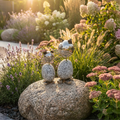 Wackelkopf Katzen aus Granit & Edelstahl 2er Set Gartendeko Naturstein