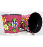 Blumenübertopf aus Metall rosa mit Blumen ca. 11 cm hoch Handarbeit