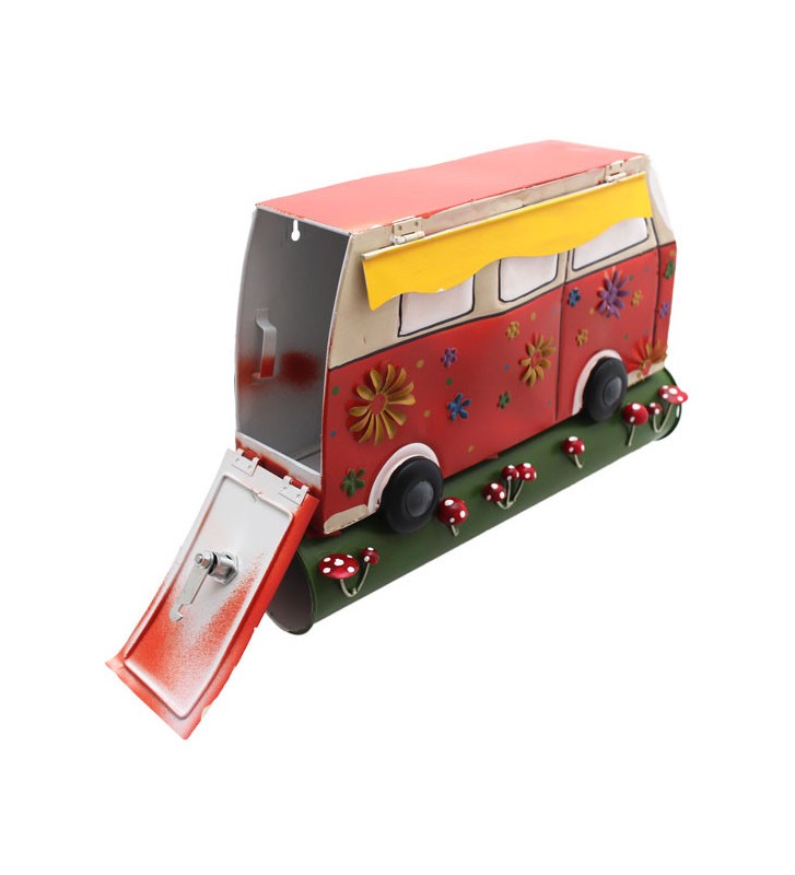 Briefkasten Bus mit Zeitungsrolle aus Metall