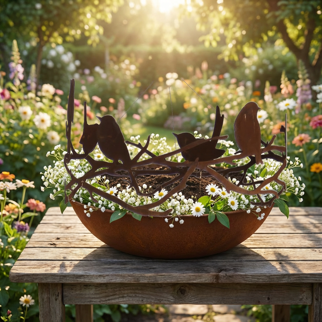 Edelrost Vogelkranz Ø45 cm – Rost Deko Garten Metall