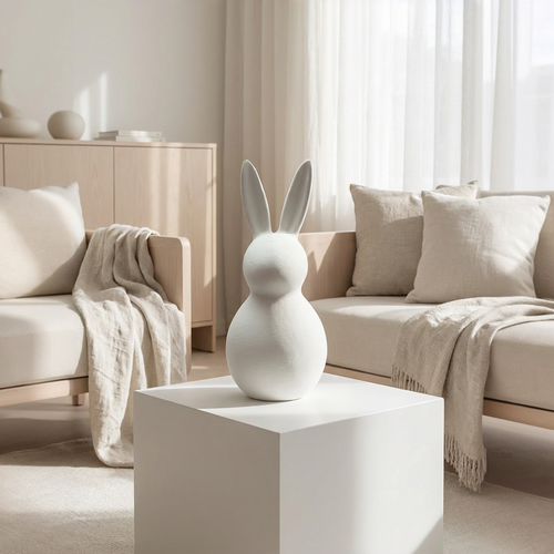 Deko Osterhase aus Keramik modern – Weiß  Matt – 43 cm – Minimalistische Wohndekoration