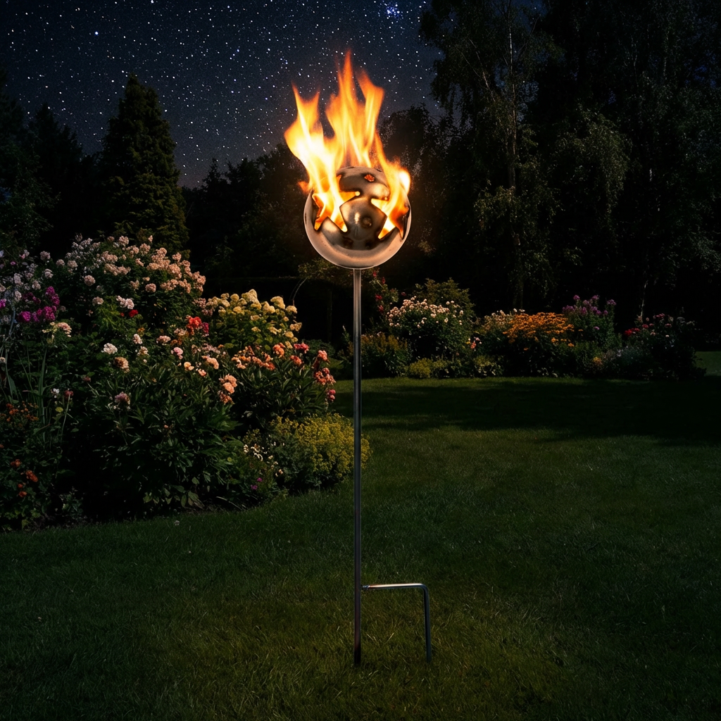 Große Feuerkugel Motiv Sterne Ø 18 cm XL aus Edelstahl
