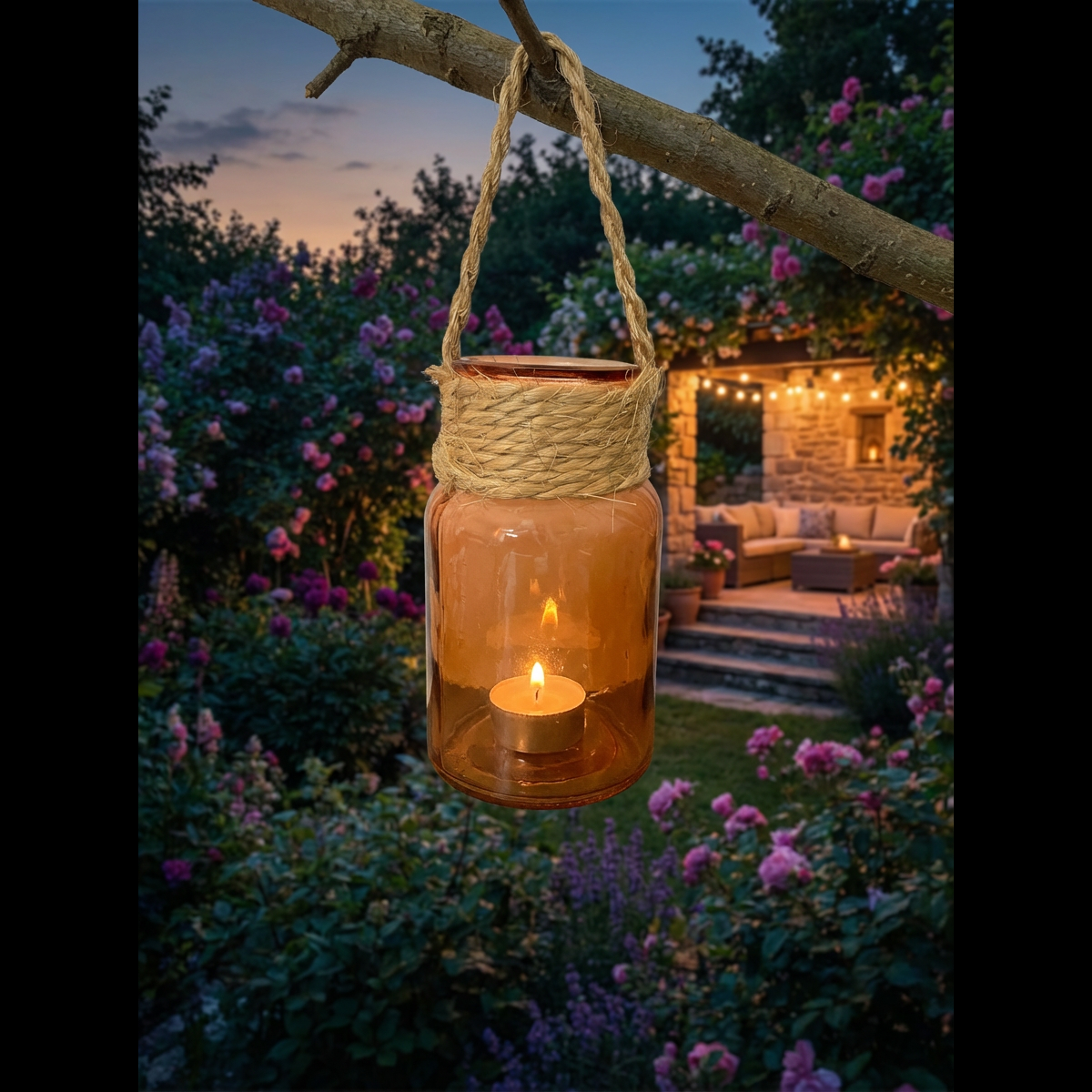 Windlicht Orange mit Juteschnur 13 cm – Dekolina