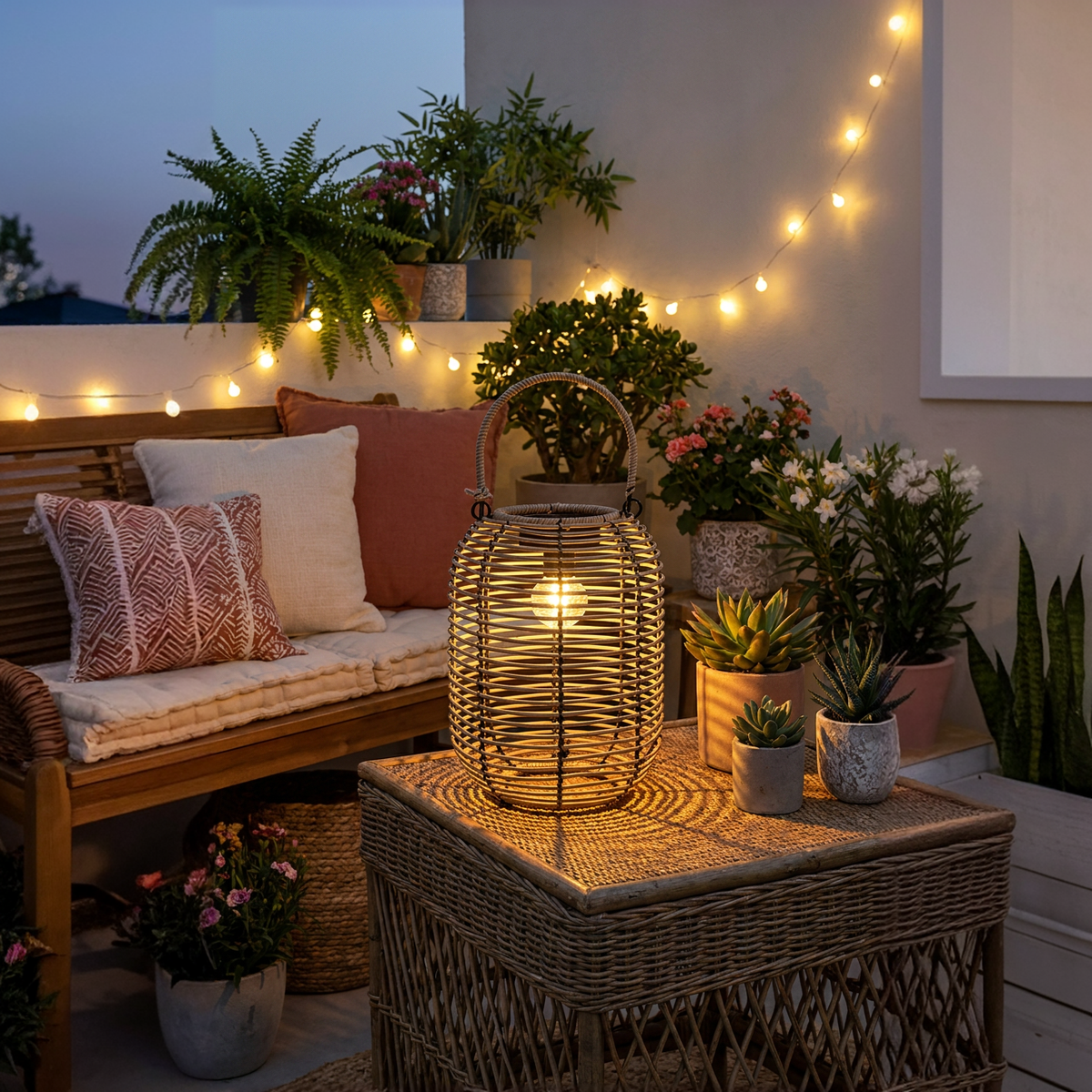 Solar Laterne Rattan Optik – natürliche Gartenlampe für Terrasse & Balkon – Dekolina