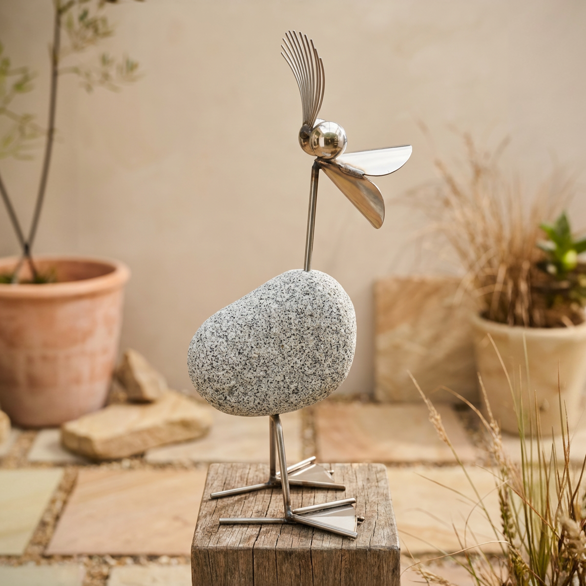 Design-Ente aus Granit & Edelstahl – Handgefertigtes Unikat, ca. 68 cm