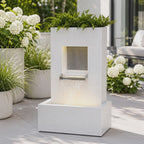 Design Gartenbrunnen mit Pflanzgefäß & LED-Beleuchtung – Weiß – 83,5 cm